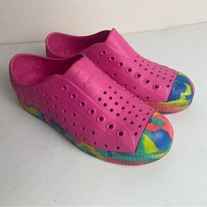 Native Shock Pink and colorful  Marbled Jefferson Shoes size 3